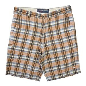 Tommy Bahama Relax Mens 34 Linen Plaid Shorts Orange Brown Resort Beach Outdoors